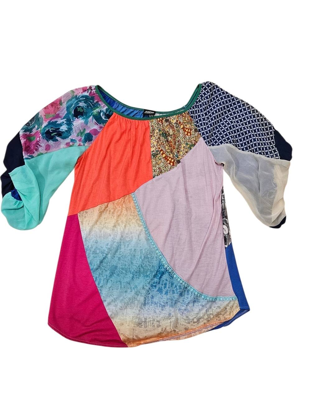 Shop Therapy Patchwork Colorful Tunic Top Shirt Hippie Boho Festival M/L India